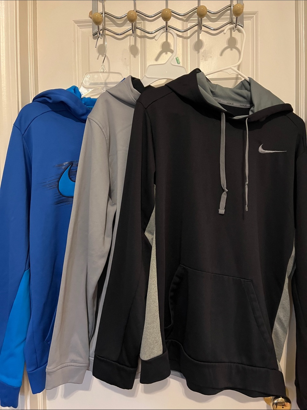 Nike Men's Blue Pullover Hoodie with Teal Swoosh + black Nike hoodie + gray